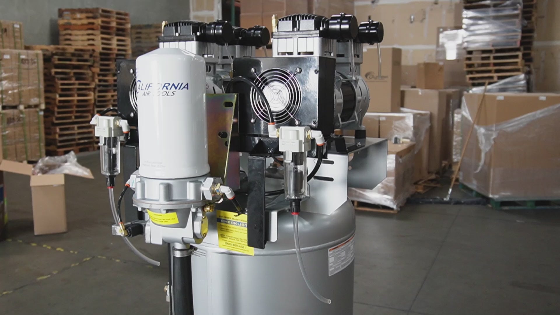 Load video: California Air Tools 4.0 Hp, 60.0 Gal. Steel Tank Oil-Free Air Compressor with Air Drying System &amp; Auto Drain | CAT-60040DCADC