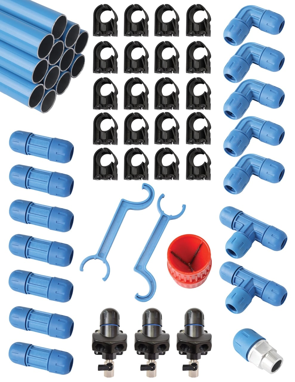 RapidAir FastPipe 90 ft compressed air piping master kit — blue aluminum