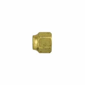 Brass SAE 45° flare short forged nut, white background