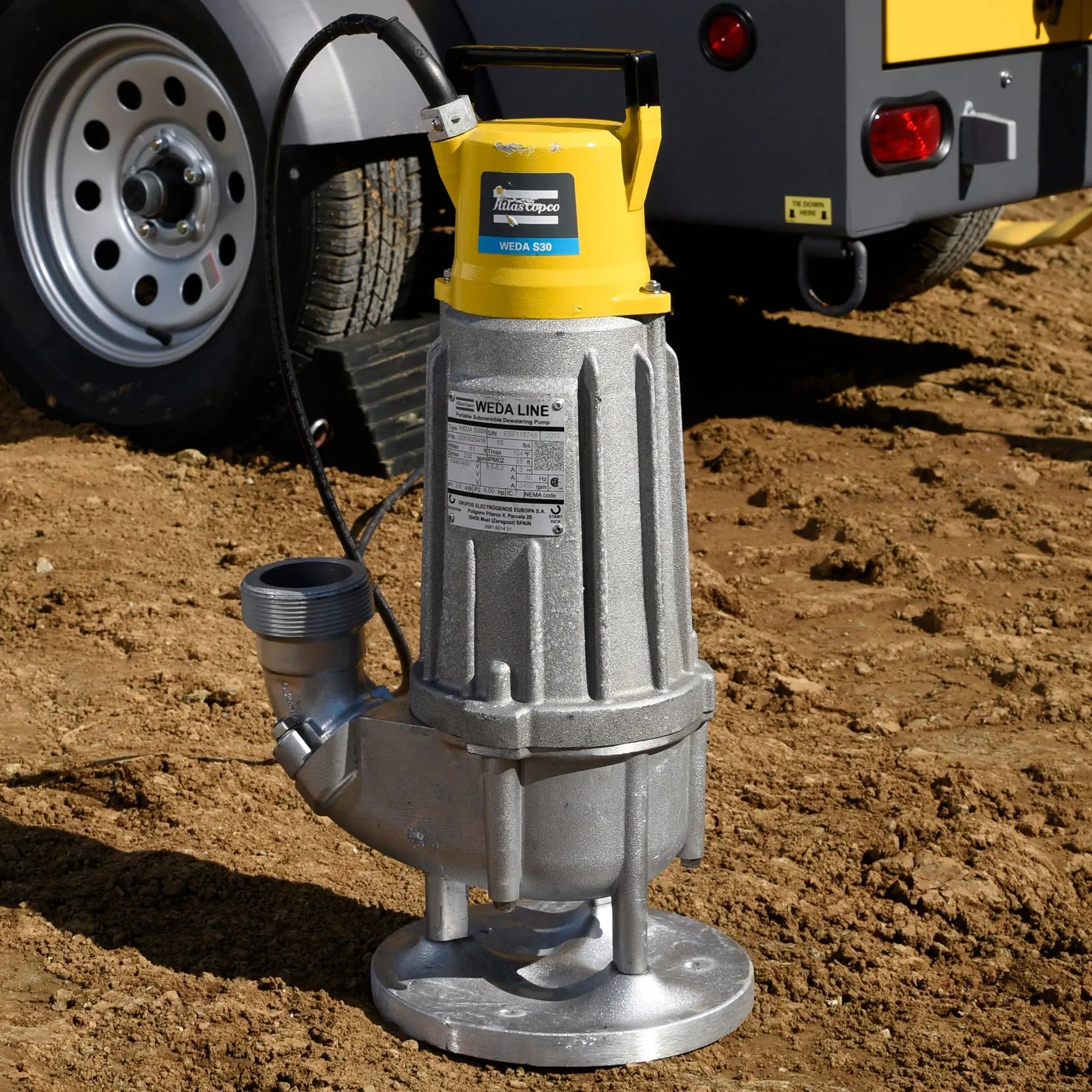 Atlas Copco WEDA S30N | Submersible Sludge Pump — 3 HP, 220–240V 1-Phase, 230 GPM, 3" Discharge