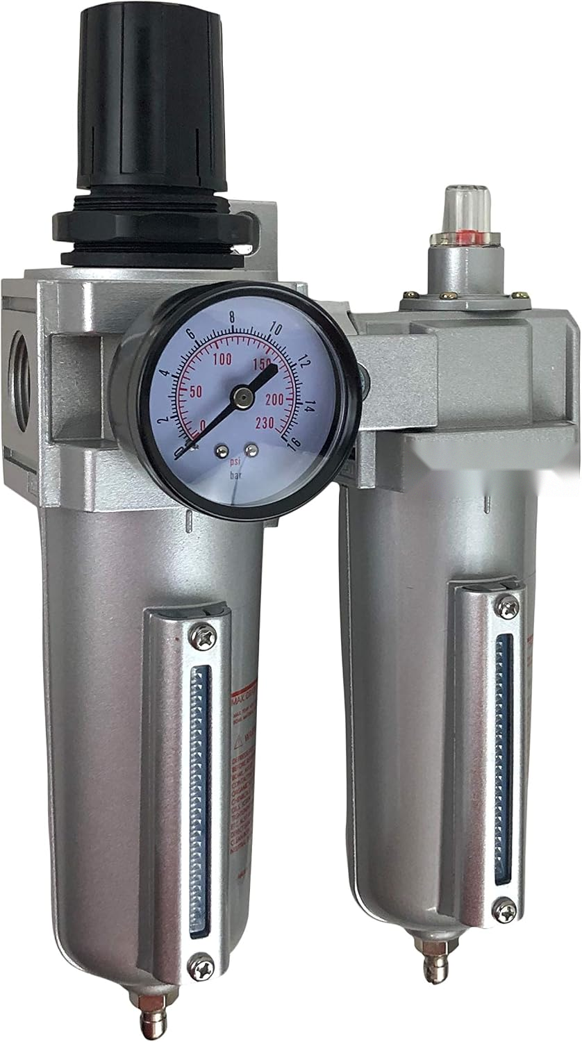 THB 9000 Series 2-stage filter/regulator and coalescing filter combo with 11 oz metal bowls, sight glasses and pressure gauge