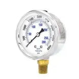 Warthog 2 inch liquid-filled pressure gauge, stainless case, U-clamp panel mount, 1/4 inch NPT center back