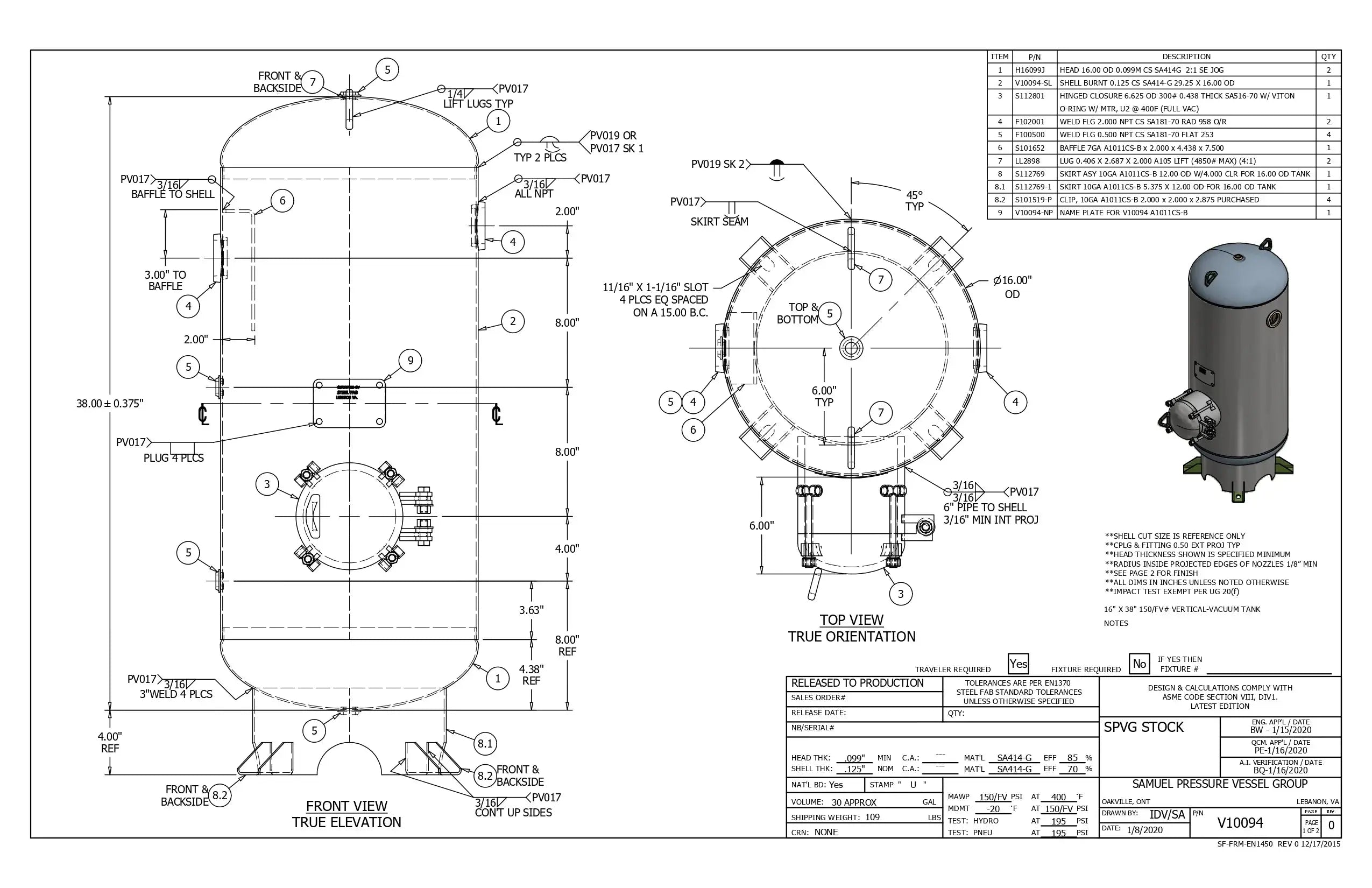 30 Gallon 150PSI Vertical Air Tank By Samuel with 8" basering / 6" hinged closure - Vacuum Rated | V10094 Samuel