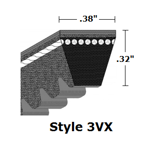 3VX cogged (notched) V-belt cross-section — 3/8" (.38") top width narrow wedge profile